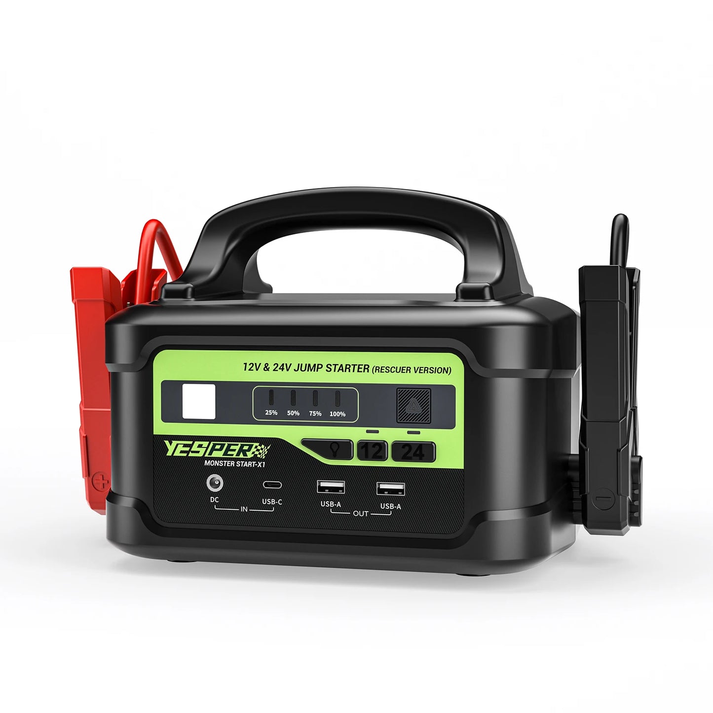 YESPER Arrancador de batería para automóvil Pico 6000A, caja de puente portátil para camiones de alta resistencia de 12 V/24 V, central eléctrica con batería de 58800 mAh