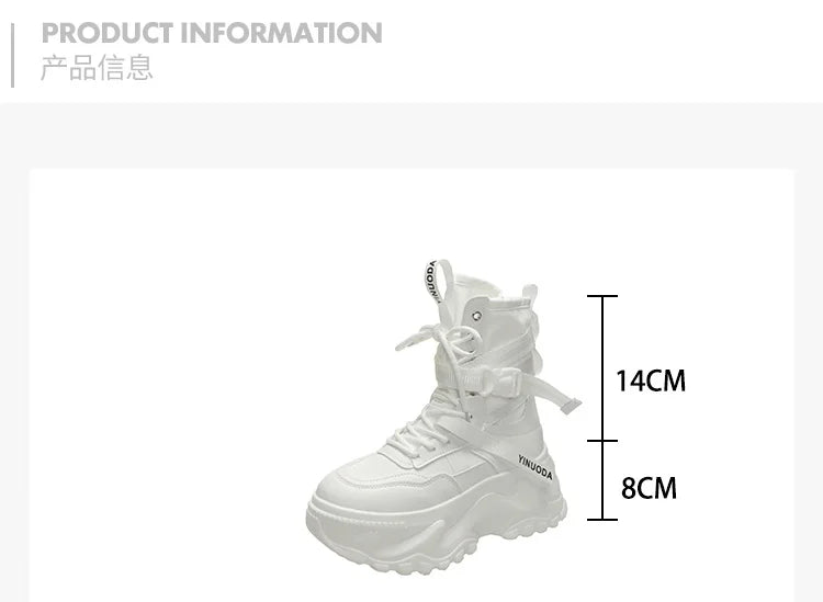 Botines de mujer, zapatos gruesos de cuero de otoño, zapatillas transpirables de plataforma alta para mujer, cuñas de suela gruesa de 8CM, botas de motocicleta