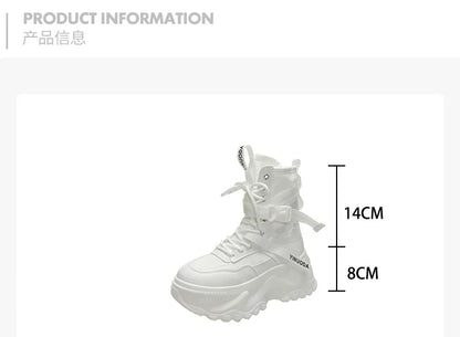 Botines de mujer, zapatos gruesos de cuero de otoño, zapatillas transpirables de plataforma alta para mujer, cuñas de suela gruesa de 8CM, botas de motocicleta