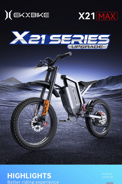 EKX X21 Max motocicletas eléctricas 3000W motores sin escobillas sin engranajes 60V30AH velocidad de la batería de litio 85Kmh bicicleta eléctrica todoterreno para adultos