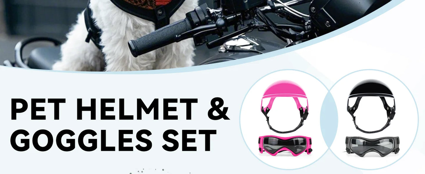 LETVIA-casco para perros S/M con gafas para perros, gafas de sol Anti-UV para perros, casco de motocicleta para mascotas, sombrero con orificios para las orejas, conducción al aire libre y caminar