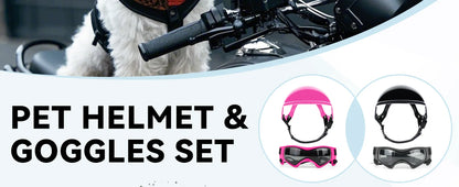 LETVIA-casco para perros S/M con gafas para perros, gafas de sol Anti-UV para perros, casco de motocicleta para mascotas, sombrero con orificios para las orejas, conducción al aire libre y caminar