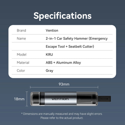 Vention-Martillo de seguridad para coche, rompevidrios de emergencia, cortador de cinturón de seguridad, herramienta de rescate 2 en 1 de acero de tungsteno de alta dureza, accesorio para automóvil