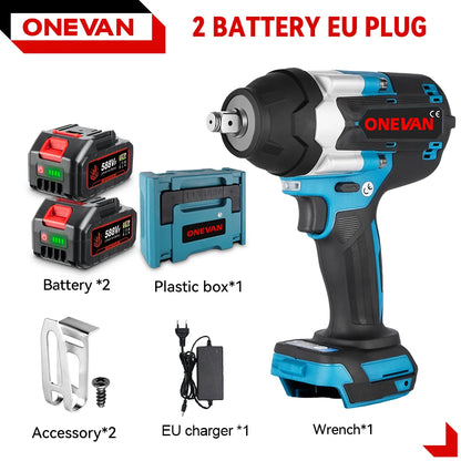 ONEVAN-llave de impacto eléctrica sin escobillas, de alto Torque, 1800N.M, taladro de 1/2 ", destornilladores, herramientas eléctricas para Pin de batería Makita
