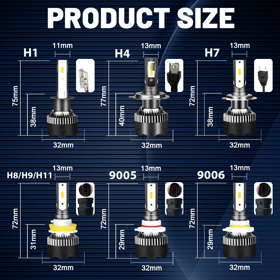 Faro LED H4 5000000LM 4800W LED H7 H1 H11 H8 H9 9005 9006 HB3 HB4 4300K 6500K 8000K PTF bombilla de hielo luces antiniebla automáticas potentes