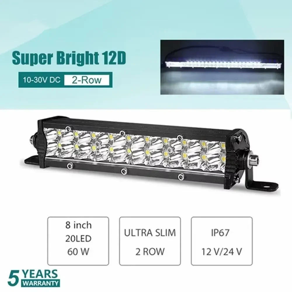 Barra de Luz LED 12D de 60W 120W 180W, Barra LED Super Delgada para Tractor, 4X4, Todoterreno, ATV, Camioneta, Luz de Trabajo LED, Lámpara de Conducción de 12V 24V