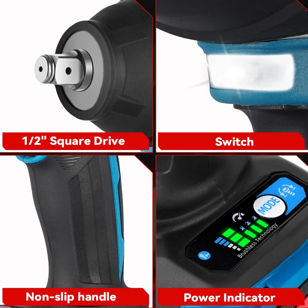 ONEVAN-llave de impacto eléctrica sin escobillas, de alto Torque, 1800N.M, taladro de 1/2 ", destornilladores, herramientas eléctricas para Pin de batería Makita
