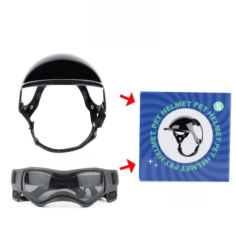 LETVIA-casco para perros S/M con gafas para perros, gafas de sol Anti-UV para perros, casco de motocicleta para mascotas, sombrero con orificios para las orejas, conducción al aire libre y caminar