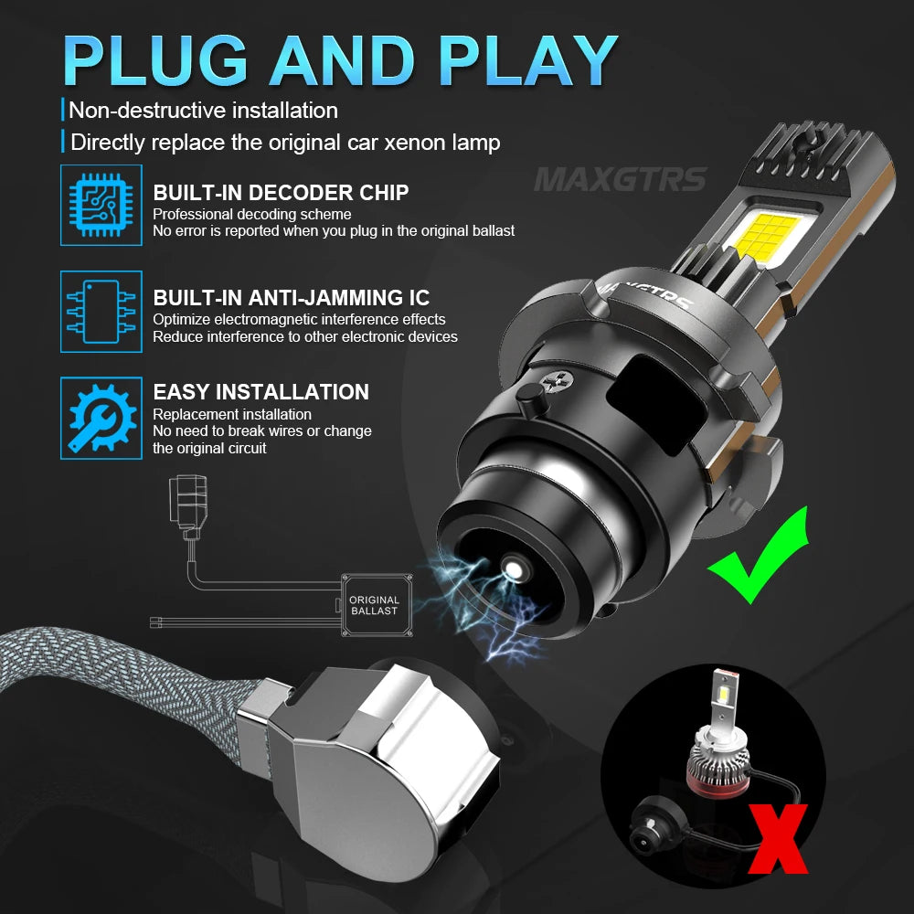 MAXGTRS D1S D3S LED Canbus D2S D4S D1R D2R D3R bombillas de faros LED 90W 6000K 28000LM bombillas de xenón automáticas reemplazo Plug & Play 12V