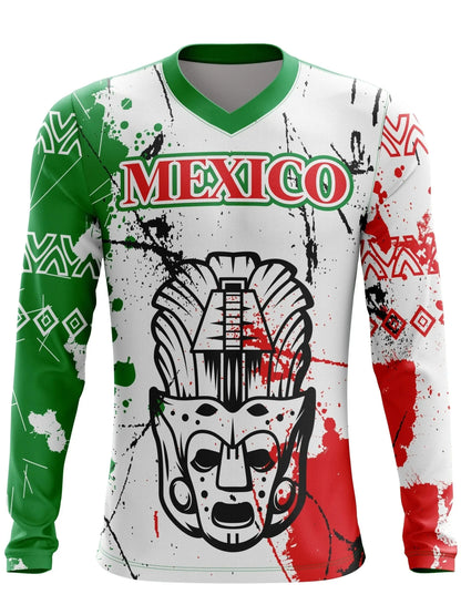 CAMISETA DE CICLISMO PARA HOMBRE CON TEMA MEXICANO, DE MANGAS LARGAS, TRANSPIRABLE, CON CUELLO EN V, APTA PARA MOTOCROSS Y BICICLETA DE MONTAÑA.