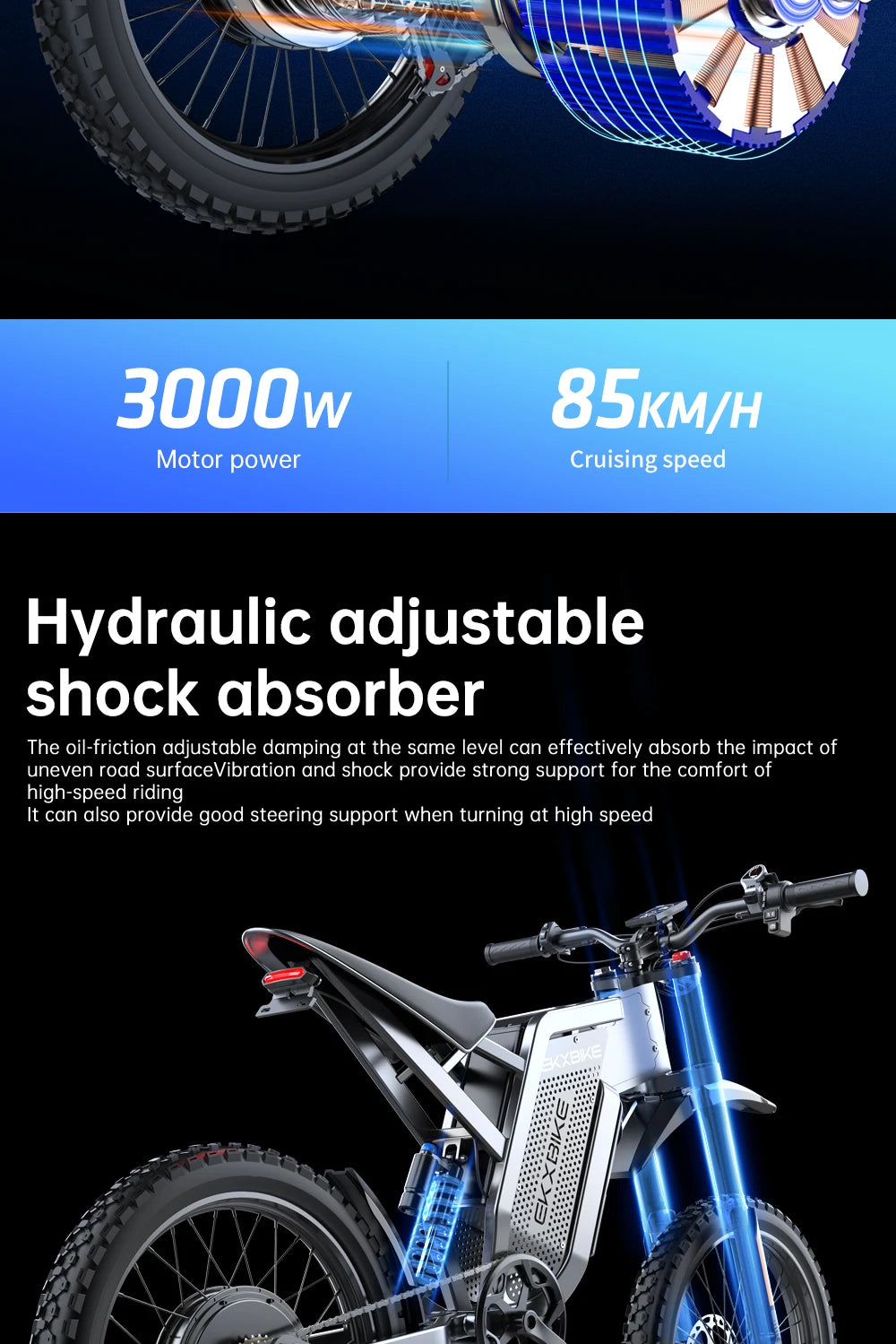 EKX X21 Max motocicletas eléctricas 3000W motores sin escobillas sin engranajes 60V30AH velocidad de la batería de litio 85Kmh bicicleta eléctrica todoterreno para adultos