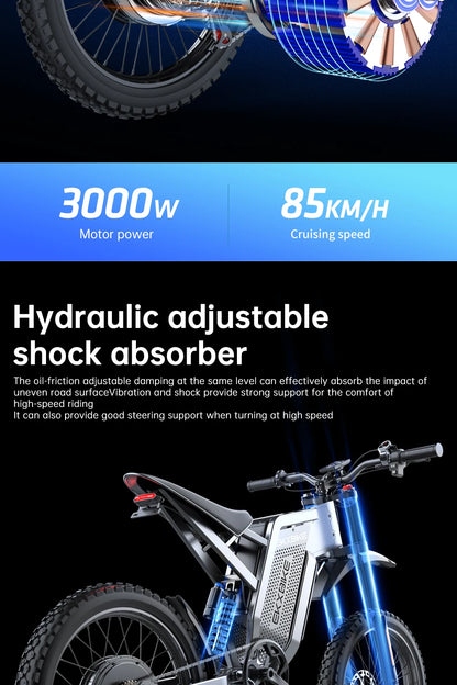 EKX X21 Max motocicletas eléctricas 3000W motores sin escobillas sin engranajes 60V30AH velocidad de la batería de litio 85Kmh bicicleta eléctrica todoterreno para adultos