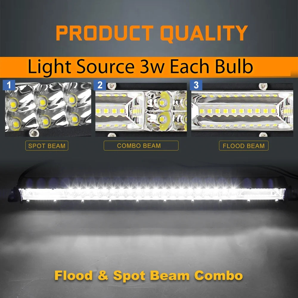 Barra de Luz LED 12D de 60W 120W 180W, Barra LED Super Delgada para Tractor, 4X4, Todoterreno, ATV, Camioneta, Luz de Trabajo LED, Lámpara de Conducción de 12V 24V