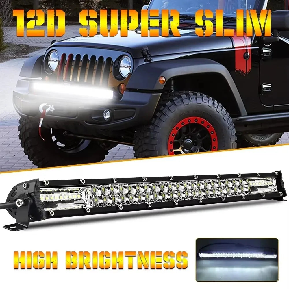 Barra de Luz LED 12D de 60W 120W 180W, Barra LED Super Delgada para Tractor, 4X4, Todoterreno, ATV, Camioneta, Luz de Trabajo LED, Lámpara de Conducción de 12V 24V