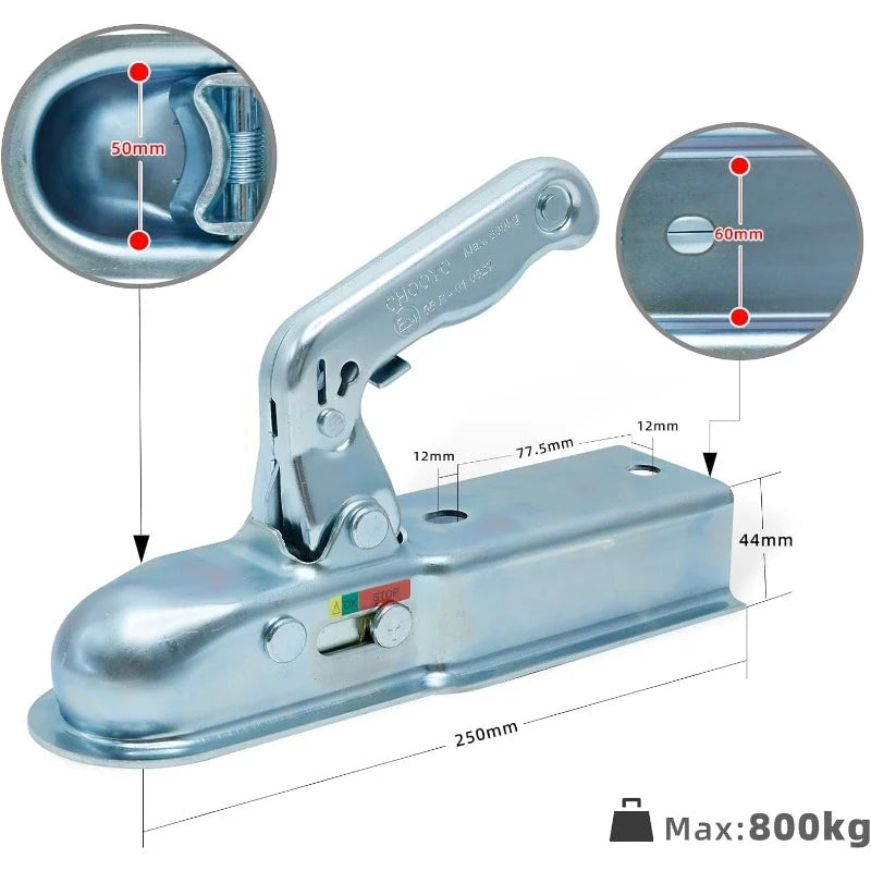 Acoplador de remolque de la UE para enganche de 50mm, bola cuadrada, canal de 60mm, piezas de RV, componentes de caravana, Enganche Remolque 800 kg 60 mm