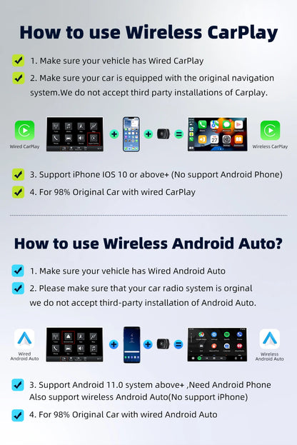EKIY 2 en 1 con cable a Dongle CarPlay inalámbrico adaptador Android para coche sistemas inteligentes AI caja inteligente para coche con CarPlay con cable