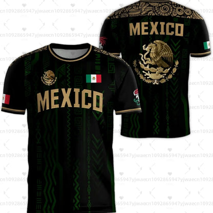 Camiseta con estampado de la bandera nacional de México para hombre, divertida camiseta con diseño de águila en 3D, manga corta, para deportes al aire libre, fútbol, informal, para la playa.