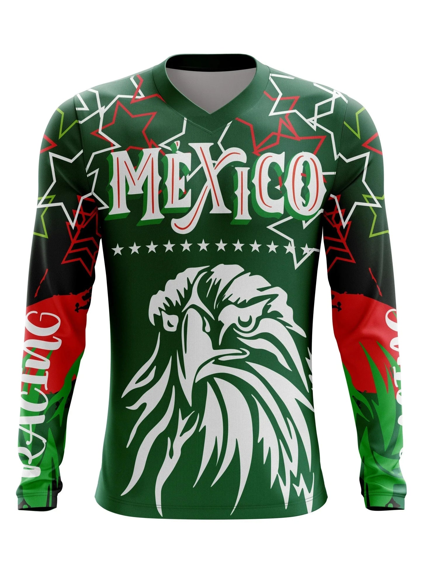 CAMISETA DE CICLISMO PARA HOMBRE CON TEMA MEXICANO, DE MANGAS LARGAS, TRANSPIRABLE, CON CUELLO EN V, APTA PARA MOTOCROSS Y BICICLETA DE MONTAÑA.