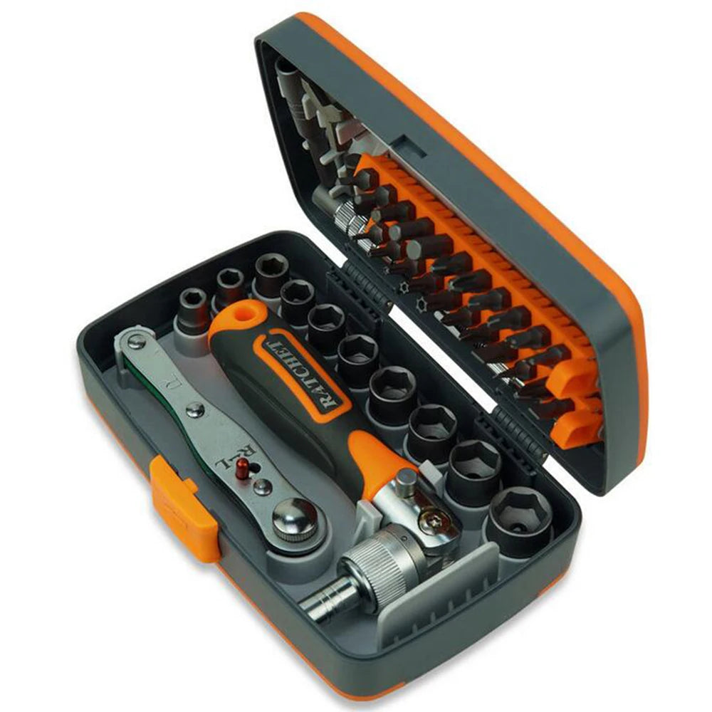 Juego de Herramientas Profesional de 38 Piezas para Mantenimiento de Motocicletas y Bicicletas, Herramienta Manual Rápida, Destornillador de Trinquete, Portátil para Reparación de Bicicletas