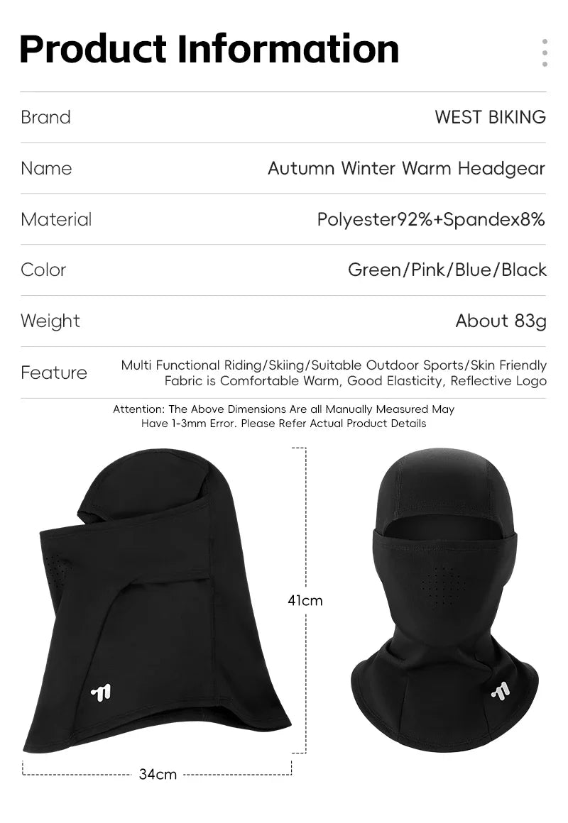 WEST BIKING-casco para bicicleta, pasamontañas cálido para ciclismo de invierno, cubierta para la cabeza a prueba de frío para exteriores, máscara facial completa, forro para casco de motocicleta