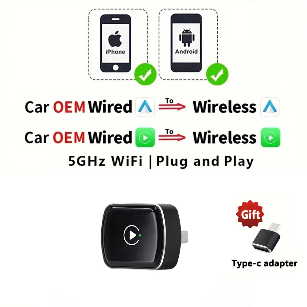 EKIY 2 en 1 con cable a Dongle CarPlay inalámbrico adaptador Android para coche sistemas inteligentes AI caja inteligente para coche con CarPlay con cable