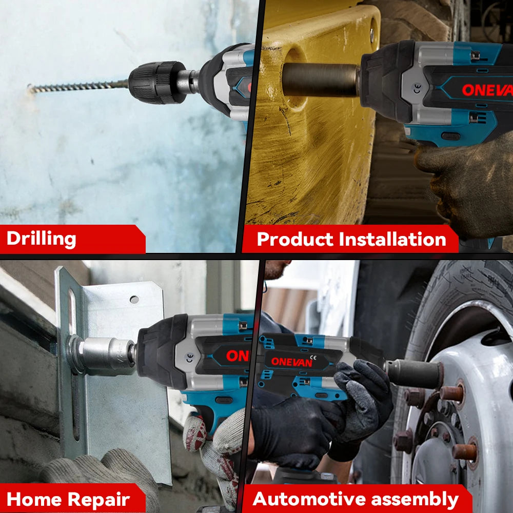 ONEVAN-llave de impacto eléctrica sin escobillas, de alto Torque, 1800N.M, taladro de 1/2 ", destornilladores, herramientas eléctricas para Pin de batería Makita