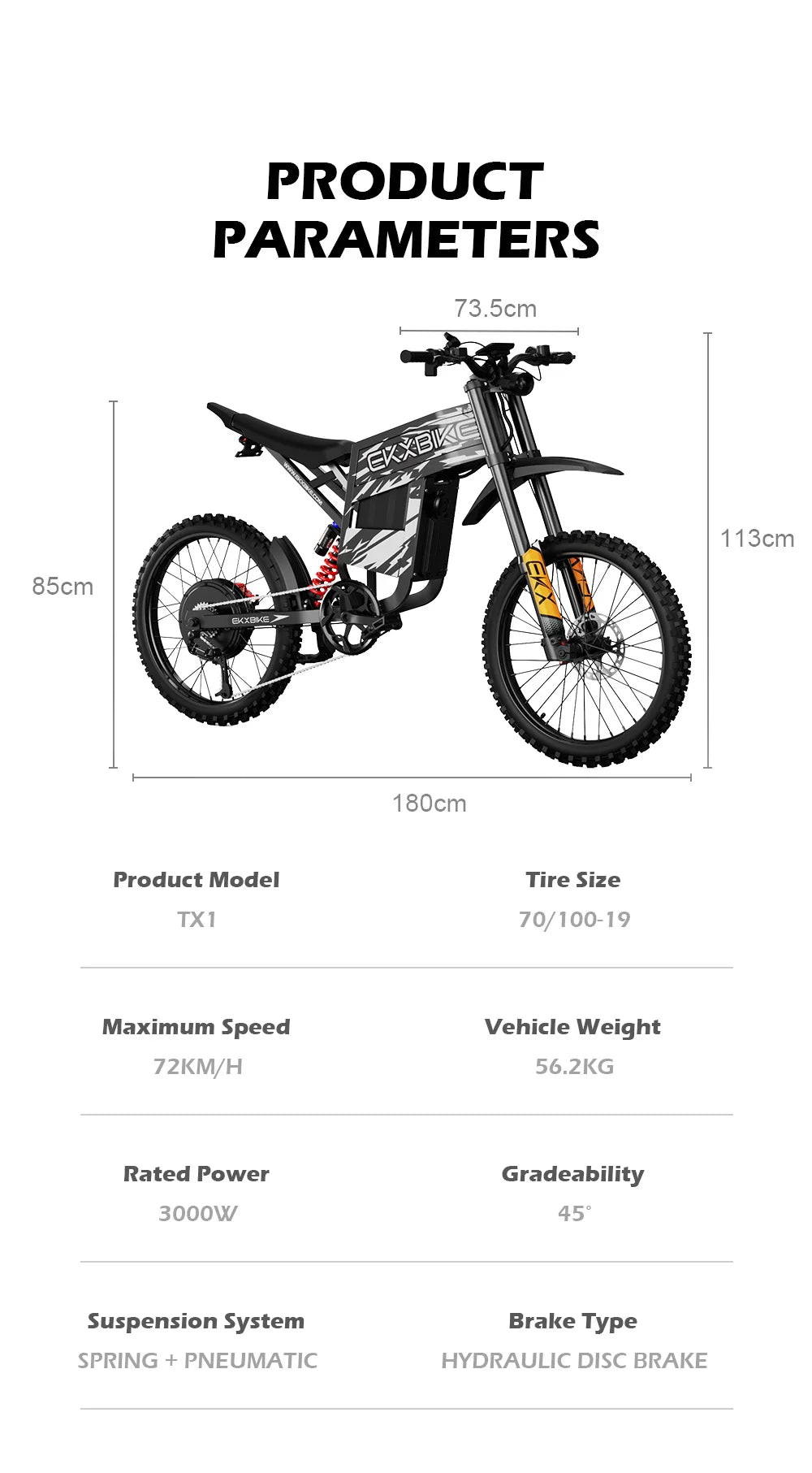 Bicicleta Eléctrica EKXBIKE TX1, Motores sin Escobillas de 6000W, Batería de Litio de 60V30AH, Velocidad de 80 km/h, Bicicleta Eléctrica Todoterreno para Adultos