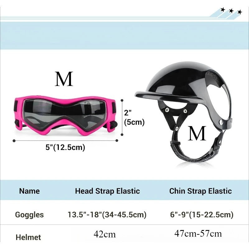 LETVIA-casco para perros S/M con gafas para perros, gafas de sol Anti-UV para perros, casco de motocicleta para mascotas, sombrero con orificios para las orejas, conducción al aire libre y caminar