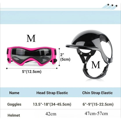 LETVIA-casco para perros S/M con gafas para perros, gafas de sol Anti-UV para perros, casco de motocicleta para mascotas, sombrero con orificios para las orejas, conducción al aire libre y caminar