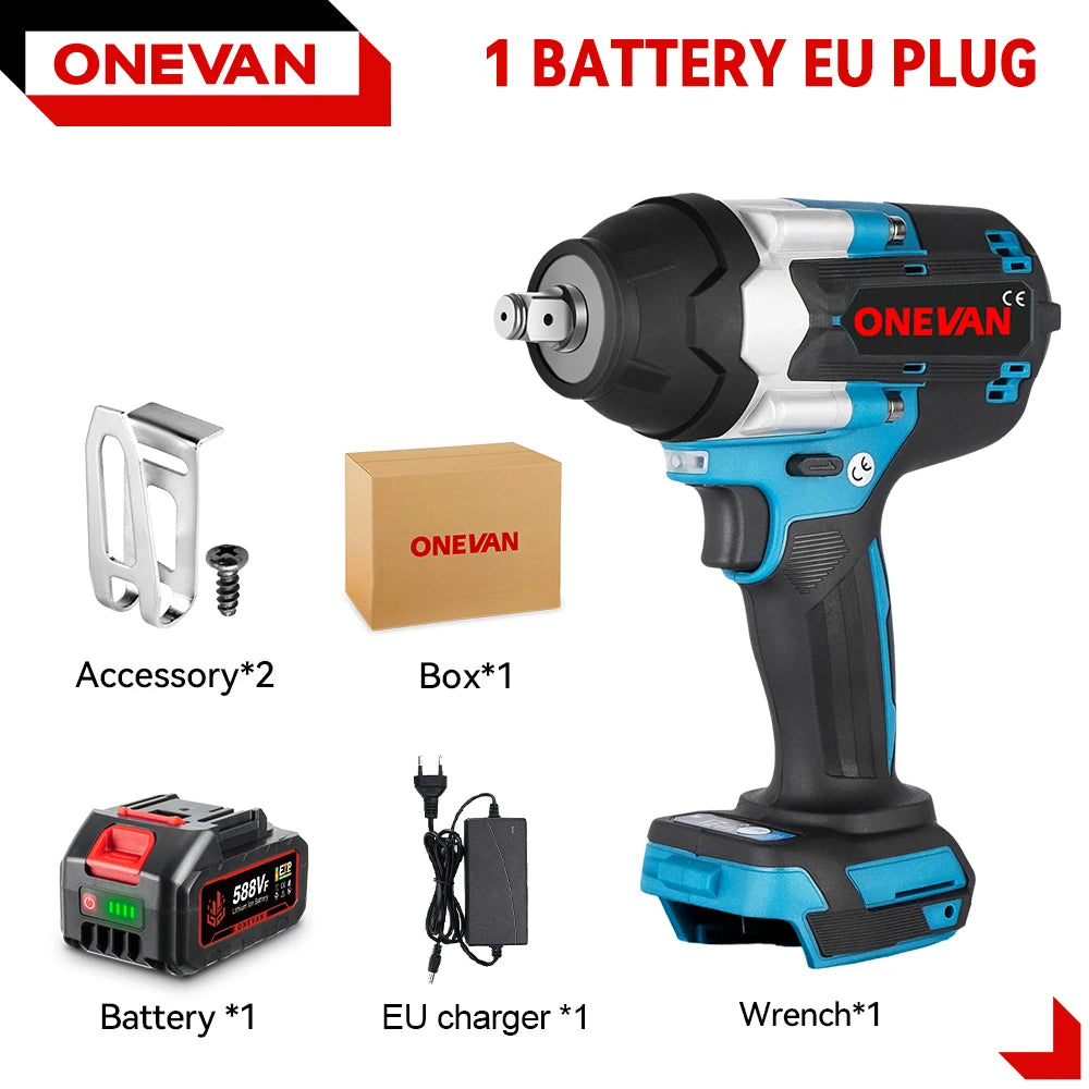 ONEVAN-llave de impacto eléctrica sin escobillas, de alto Torque, 1800N.M, taladro de 1/2 ", destornilladores, herramientas eléctricas para Pin de batería Makita