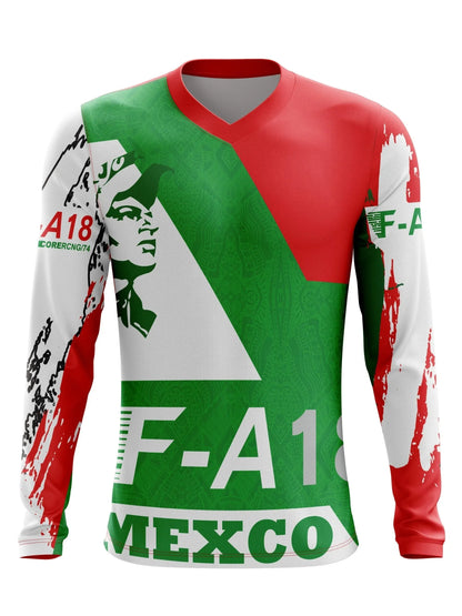 CAMISETA DE CICLISMO PARA HOMBRE CON TEMA MEXICANO, DE MANGAS LARGAS, TRANSPIRABLE, CON CUELLO EN V, APTA PARA MOTOCROSS Y BICICLETA DE MONTAÑA.