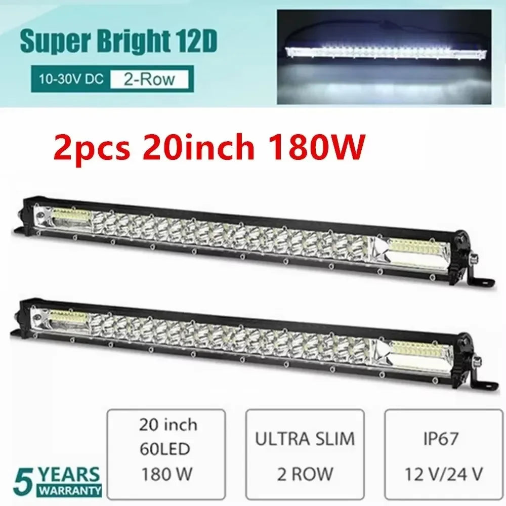 Barra de Luz LED 12D de 60W 120W 180W, Barra LED Super Delgada para Tractor, 4X4, Todoterreno, ATV, Camioneta, Luz de Trabajo LED, Lámpara de Conducción de 12V 24V