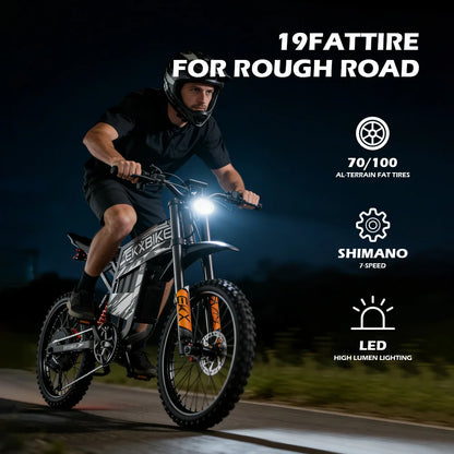 Bicicleta Eléctrica EKXBIKE TX1, Motores sin Escobillas de 6000W, Batería de Litio de 60V30AH, Velocidad de 80 km/h, Bicicleta Eléctrica Todoterreno para Adultos