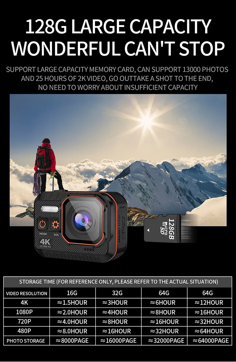 Mini cámara 4K HD 60FPS Wifi Deporte al aire libre 170 °   Cámara gran angular para casco de motocicleta y bicicleta, resistente al agua, con pantalla LED