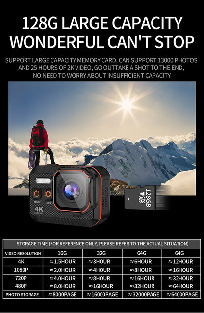 Mini cámara 4K HD 60FPS Wifi Deporte al aire libre 170 °   Cámara gran angular para casco de motocicleta y bicicleta, resistente al agua, con pantalla LED