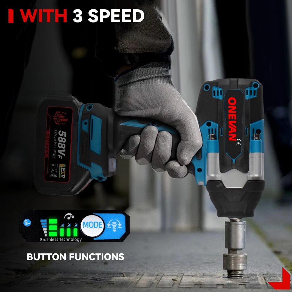 ONEVAN-llave de impacto eléctrica sin escobillas, de alto Torque, 1800N.M, taladro de 1/2 ", destornilladores, herramientas eléctricas para Pin de batería Makita