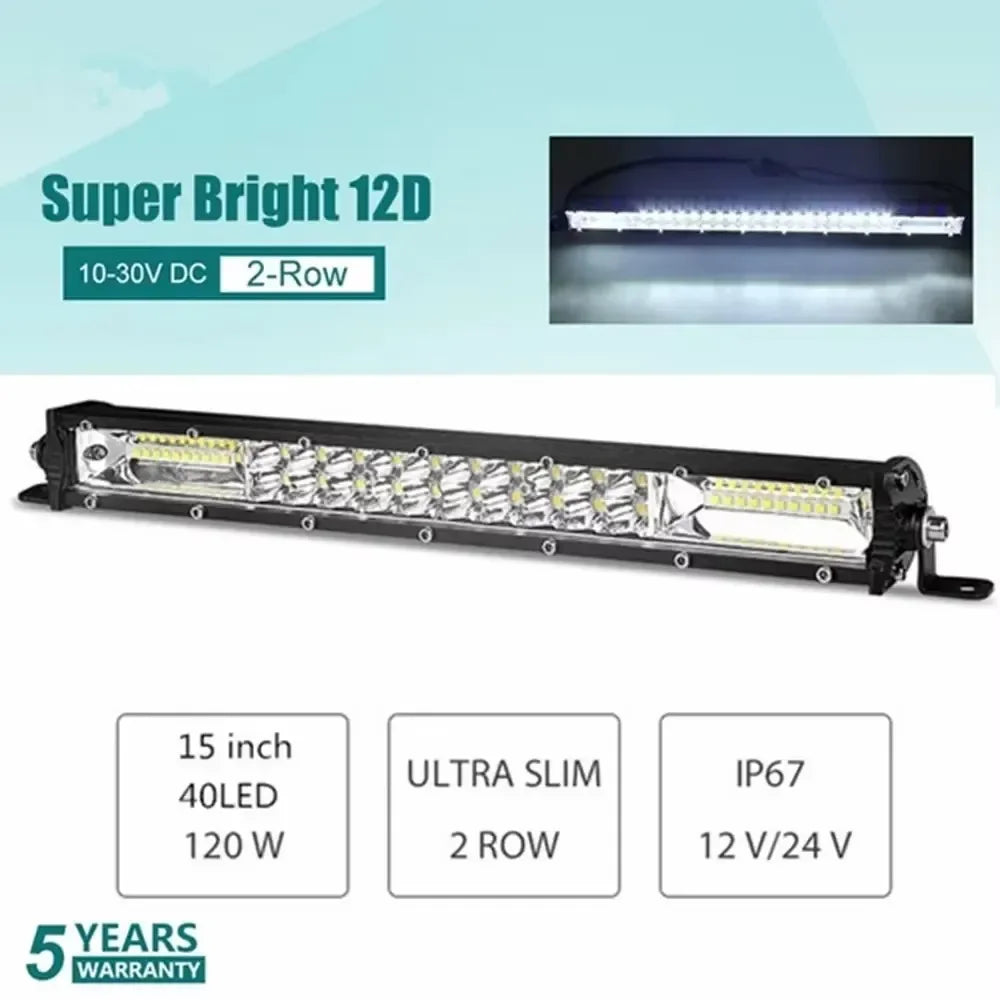 Barra de Luz LED 12D de 60W 120W 180W, Barra LED Super Delgada para Tractor, 4X4, Todoterreno, ATV, Camioneta, Luz de Trabajo LED, Lámpara de Conducción de 12V 24V