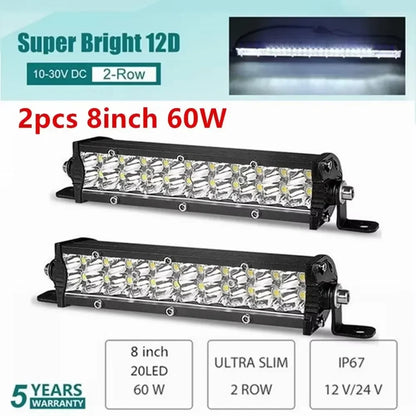 Barra de Luz LED 12D de 60W 120W 180W, Barra LED Super Delgada para Tractor, 4X4, Todoterreno, ATV, Camioneta, Luz de Trabajo LED, Lámpara de Conducción de 12V 24V