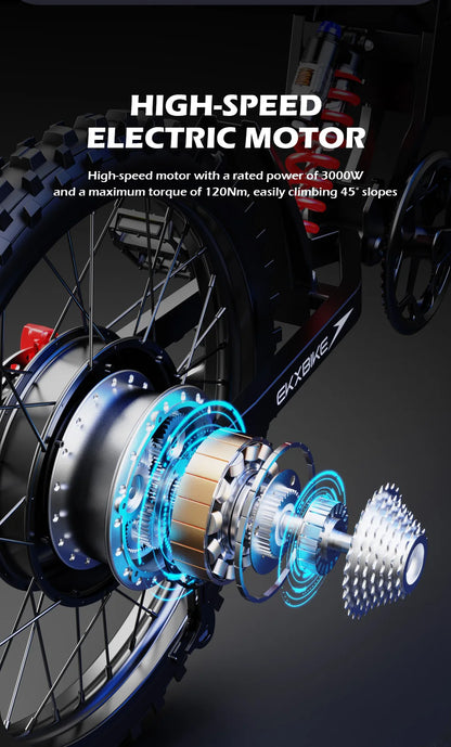 Bicicleta Eléctrica EKXBIKE TX1, Motores sin Escobillas de 6000W, Batería de Litio de 60V30AH, Velocidad de 80 km/h, Bicicleta Eléctrica Todoterreno para Adultos