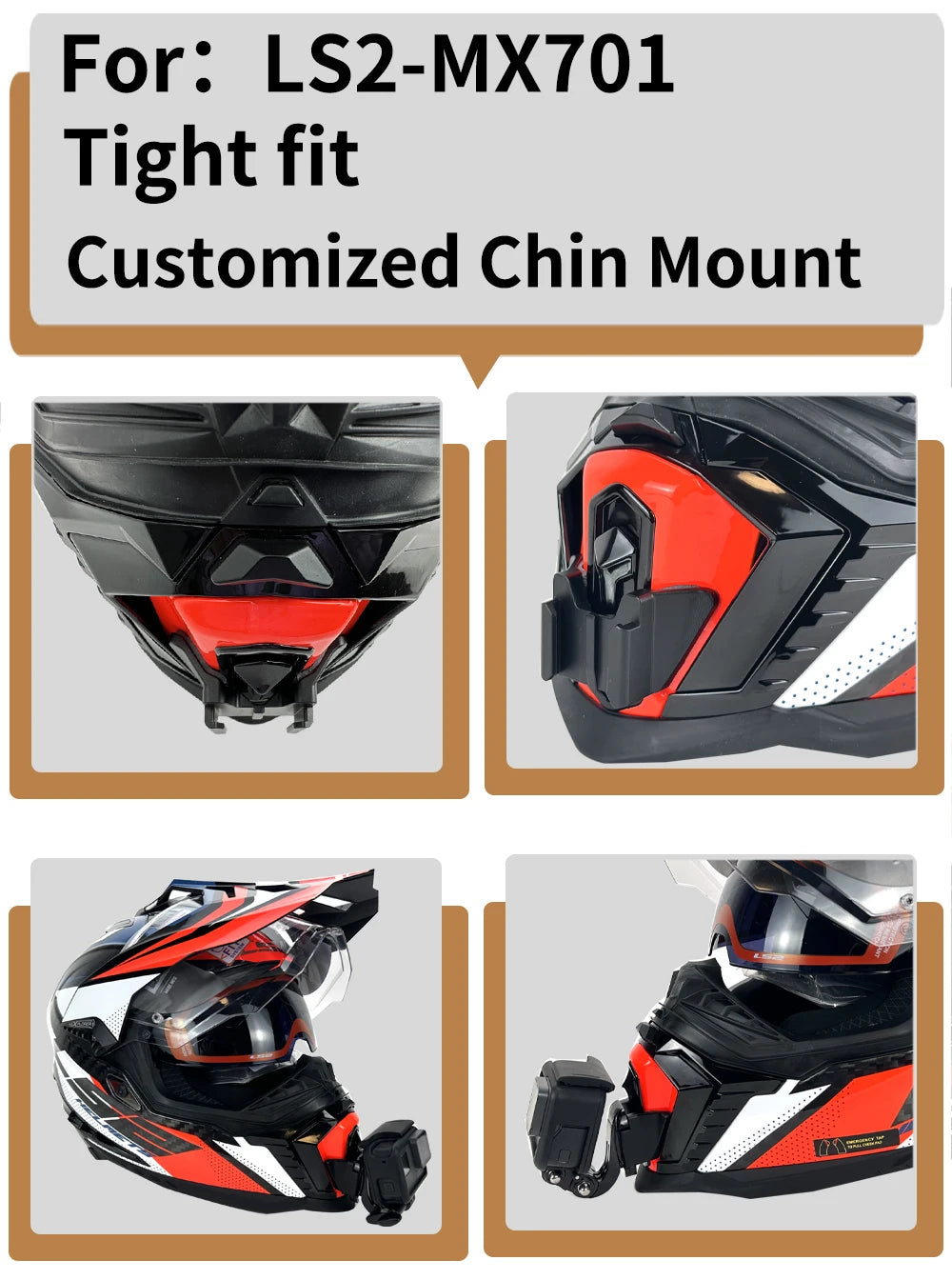 Casco de motocicleta personalizado premium TUYU LS2 MX701 ff 801358   Soporte de barbilla de aluminio para accesorios GoPro Hero10 Insta360 X2 3 DJI