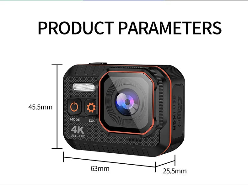 Mini cámara 4K HD 60FPS Wifi Deporte al aire libre 170 °   Cámara gran angular para casco de motocicleta y bicicleta, resistente al agua, con pantalla LED