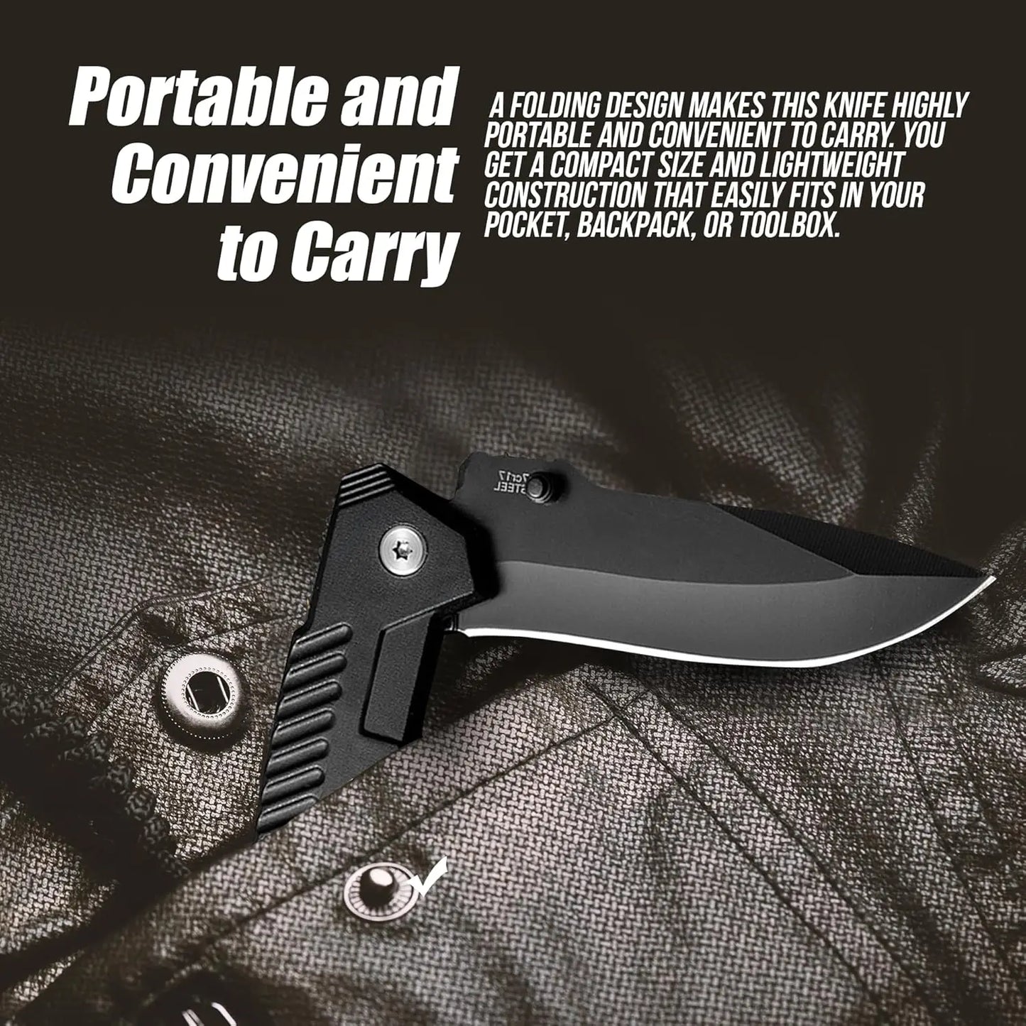 Cuchillo plegable práctico de acero inoxidable, cuchillo plegable de bolsillo EDC adecuado para acampar al aire libre, pescar, supervivencia y cazar
