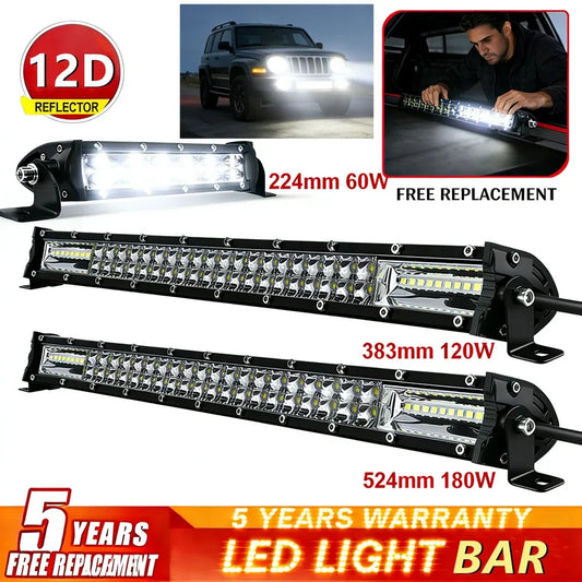 Barra de Luz LED 12D de 60W 120W 180W, Barra LED Super Delgada para Tractor, 4X4, Todoterreno, ATV, Camioneta, Luz de Trabajo LED, Lámpara de Conducción de 12V 24V