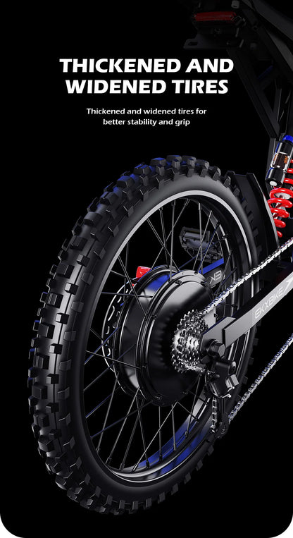 Bicicleta Eléctrica EKXBIKE TX1, Motores sin Escobillas de 6000W, Batería de Litio de 60V30AH, Velocidad de 80 km/h, Bicicleta Eléctrica Todoterreno para Adultos