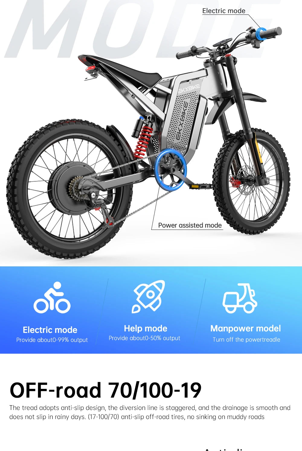 EKX X21 Max motocicletas eléctricas 3000W motores sin escobillas sin engranajes 60V30AH velocidad de la batería de litio 85Kmh bicicleta eléctrica todoterreno para adultos