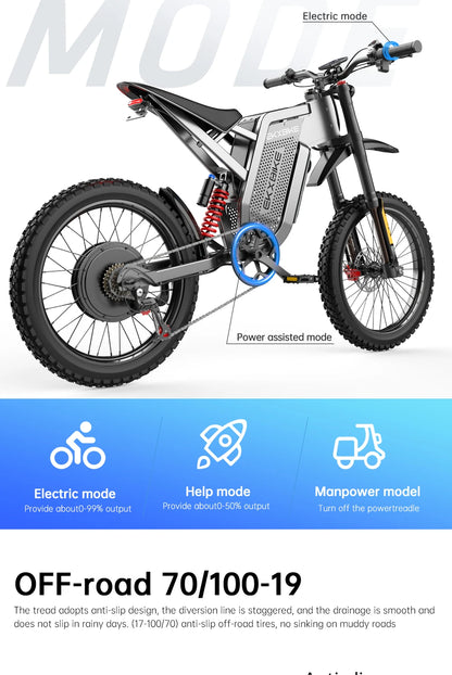 EKX X21 Max motocicletas eléctricas 3000W motores sin escobillas sin engranajes 60V30AH velocidad de la batería de litio 85Kmh bicicleta eléctrica todoterreno para adultos